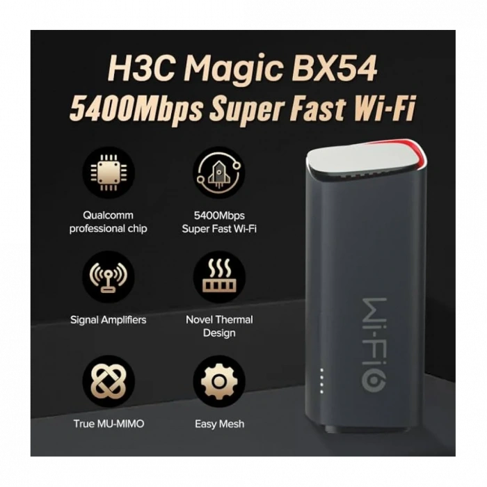 H3C Magic BX54, Tekli Mesh, 5400Mbps, Dual Band, WiFi6, 4Port Gigabit Lan, Geniş kapsama Alanı, Router, Geniş Alan İnternet Ağı Sağlayıcısı