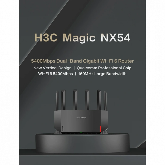 H3C Magic NX54, Dual Band, WiFi 6, 5400Mbps, 4Port GigaBit, 6ad Anten, Masaüstü, Router, Access Point