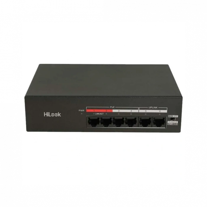 HILOOK NS-0106MP-35(B), 4 Port, Megabit, PoE 35W, 2 Port Megabit Uplink, Yönetilemez, Masaüstü Switch