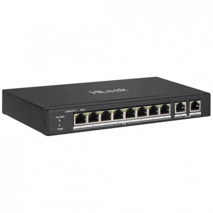 HILOOK NS-0310P-60(B), 8Port, Megabit, PoE 60W, 2 Port Gigabit Uplink, Long Range 250Metre, Yönetilemez, Masaüstü Switch