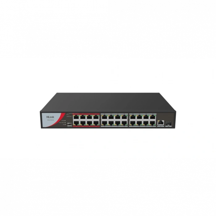 HILOOK NS-0326P-230(B), 24Port, Megabit, PoE 230W, 1 Port GigaBit Lan, 1 Port GigaBit SFP, Long Range 250Metre, Yönetilemez, Masaüstü Switch