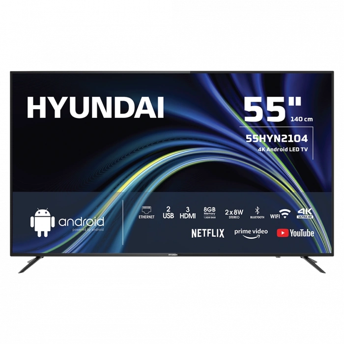 HYUNDAI 55HYN2104, 55" 140cm, 4K Ultra HD, Dahili Wi-Fi, Dahili Uydu Alıcılı, Android Led Televizyon