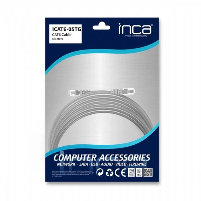 INCA 5m CAT6 Utp ICAT6-05TG Gri Patch Kablo