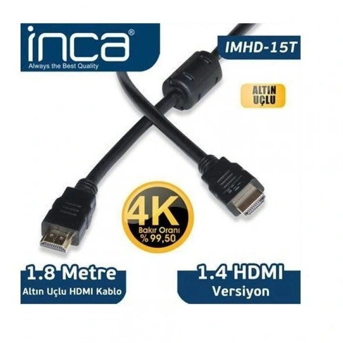 INCA IMHD-15T 1.8metre HDMI Görüntü Kablosu Gold 1.4v 4K