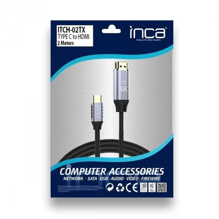 INCA ITCH-02TX 2metre TYPE-C - HDMI Görüntü Kablosu 4K