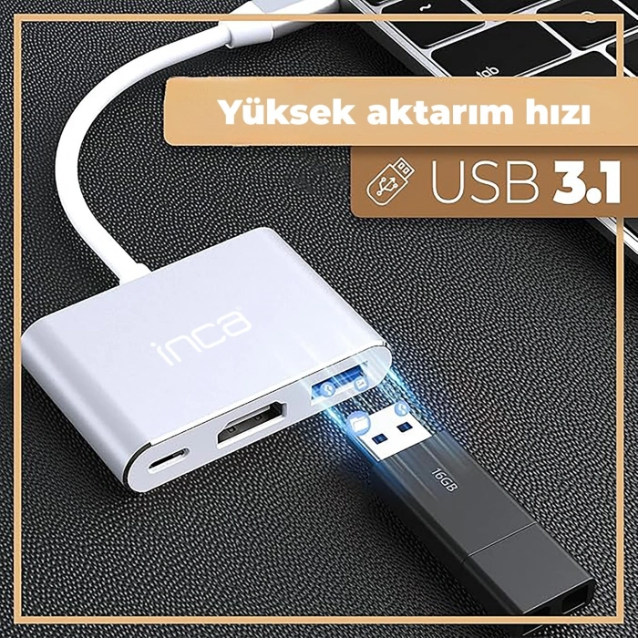 INCA ITPC-04T 0.15metre TYPE-C - HDMI Görüntü Adaptörü Gümüş 100W