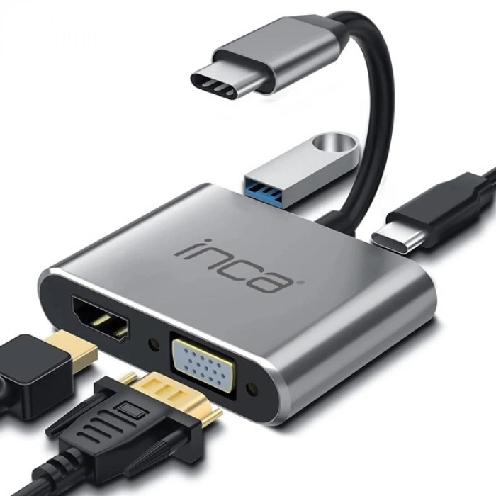 INCA ITPC-06T 0.15metre TYPE-C - HDMI_VGA(D) Görüntü Adaptörü Gümüş 100W