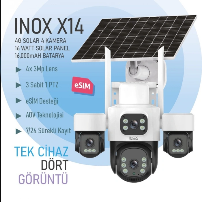 INOX 3MP 4Lens PT Speed Dome 3.6mm IP Solar Kamera E-Sim X14
