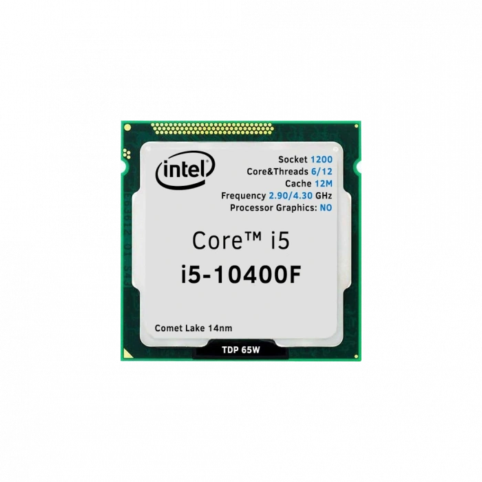 INTEL i5-10400F 6 Core, 2.9Ghz, 12Mb, 65W, LGA1200, 10.Nesil, TRAY, (Dahili Grafik YOK, Fan YOK)