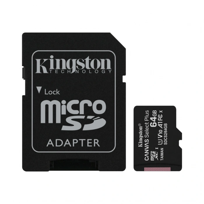 KINGSTON SDCS2/64GB, CANVAS, V10, CL10, 100Mb/s, MicroSD Kart Bellek (SD Adaptörlü)
