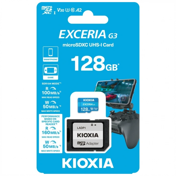 KIOXIA 128GB ExceriaG2, LMEX3L128GG2, A2 V30 4K, CL10, 160Mb/s, MicroSD Kart Bellek (SD Adaptörlü)