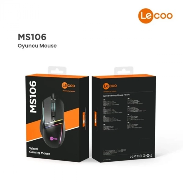 LENOVO LECOO MS106 USB RGB Led Aydınlatmalı 3200dpi Gaming Optic Siyah Mouse