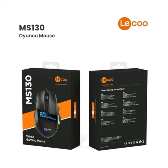 LENOVO LECOO MS130 USB RGB Led Aydınlatmalı 7200dpi Gaming Optic Siyah Mouse
