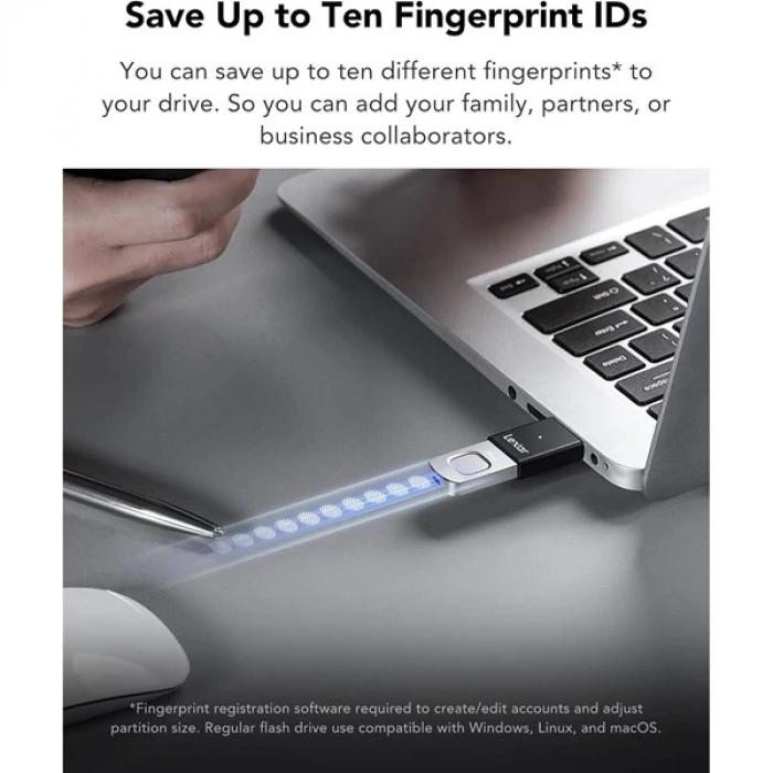 LEXAR 256GB JUMP DRIVE FINGERPRINT F35 PRO LJDF35P256G-RNBNG USB 3.2 BELLEK