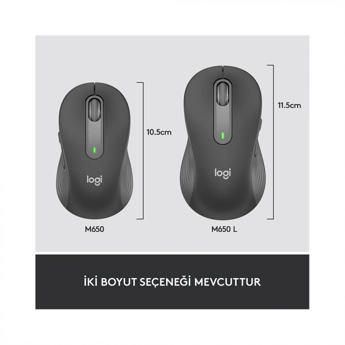 LOGITECH 910-006236, M650L Signature, Siyah, Sağ El, USB Nano 2,4G Kablosuz,4000dpi, Optik, 5 Tuşlu, 24ay Pil Ömrü, Sessiz Mouse
