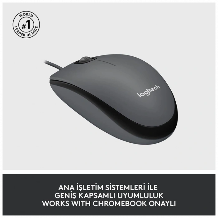 LOGITECH 910-006652, M100 Siyah, USB Kablolu, 1000dpi, Optik, 3 Tuşlu, Mouse