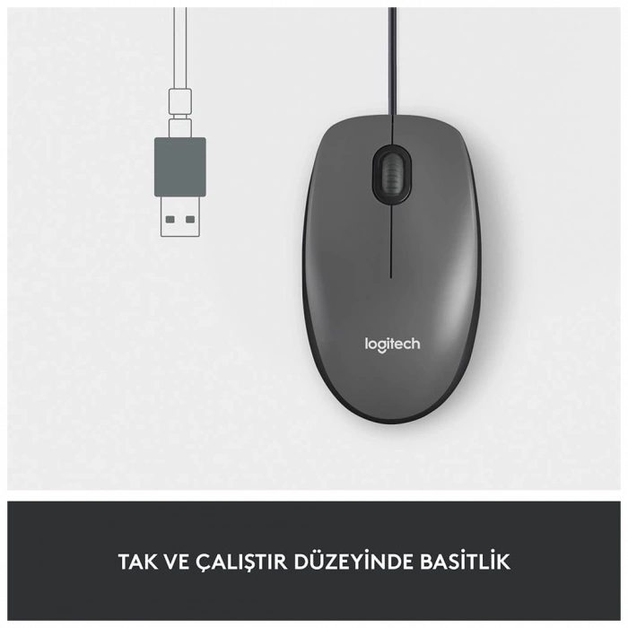 LOGITECH 910-006652, M100 Siyah, USB Kablolu, 1000dpi, Optik, 3 Tuşlu, Mouse