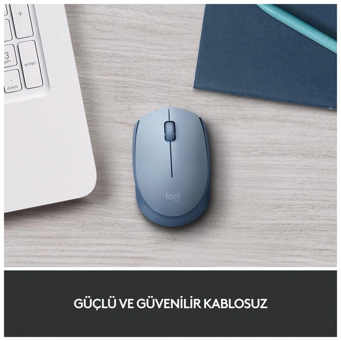 LOGITECH 910-006866, M171 BlueGrey, USB Nano 2,4G Kablosuz, 1000dpi, Optik, 3 Tuşlu, 12ay Pil Ömrü, Mouse