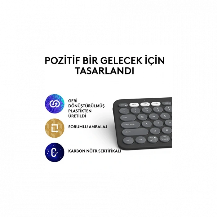LOGITECH K380S, Pebble Keys 2,  Siyah, 920-011859, Bluetooth, Türkçe, Q, Multimedya, Mini Klavye