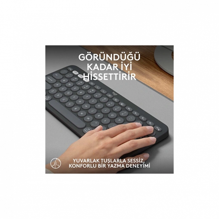 LOGITECH K380S, Pebble Keys 2,  Siyah, 920-011859, Bluetooth, Türkçe, Q, Multimedya, Mini Klavye