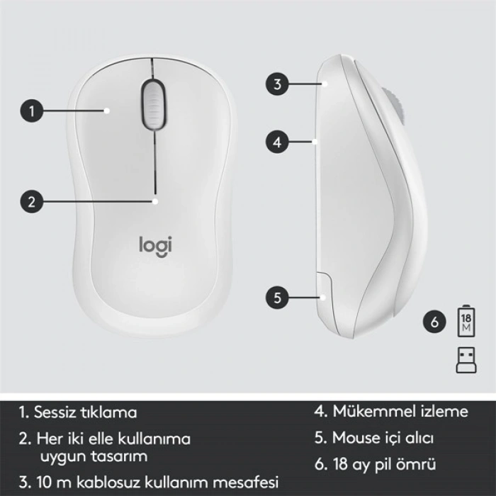 LOGITECH MK295 Kablosuz Q Trk Beyaz Klavye - Mouse Set (920-010089)