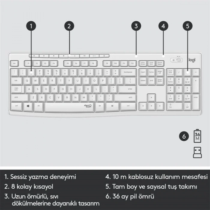 LOGITECH MK295 Kablosuz Q Trk Beyaz Klavye - Mouse Set (920-010089)