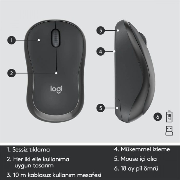 LOGITECH MK295 Kablosuz Q Trk Sessiz Siyah Multimedya Klavye - Mouse Set 920-009804