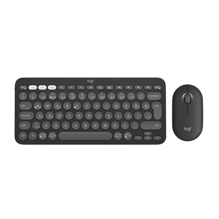 LOGITECH Pebble 2 Combo, Grafit, 920-012245, Bluetooth, Türkçe, Q, Multimedya, Mini Klavye Mouse Set