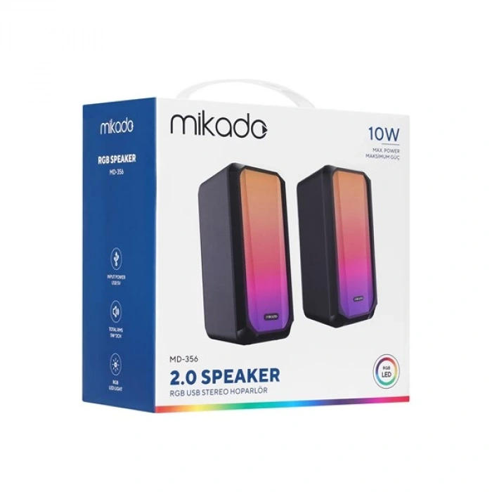 MIKADO MD-356 2.0 5Wx2CH RGB Ledli Siyah USB Multimedia Oyuncu Speaker Hoparlör