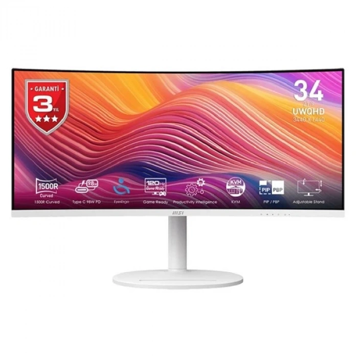 MSI 34 IPS MODERN MD342CQPW 1MS 120HZ HDMI-DP KAVISLI GAMING MONİTÖR 3440X1440 BEYAZ