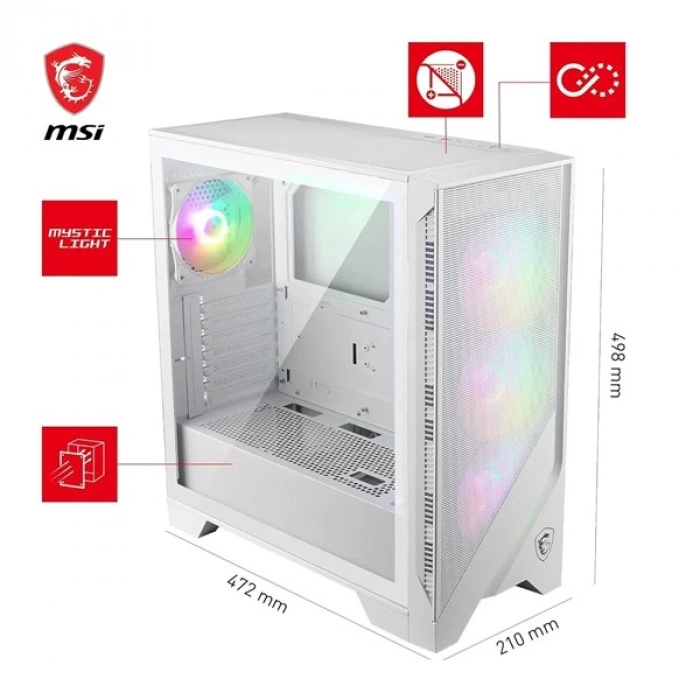 MSI MAG FORCE 320R AIRFLOW WHITE GAMING MID-TOWER PC KASASI BEYAZ