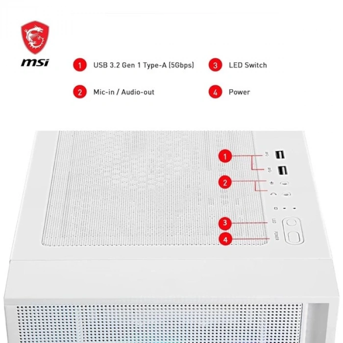 MSI MAG FORCE 320R AIRFLOW WHITE GAMING MID-TOWER PC KASASI BEYAZ