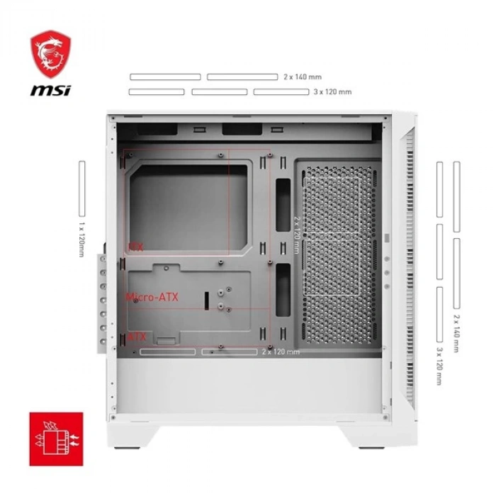 MSI MAG FORCE 320R AIRFLOW WHITE GAMING MID-TOWER PC KASASI BEYAZ