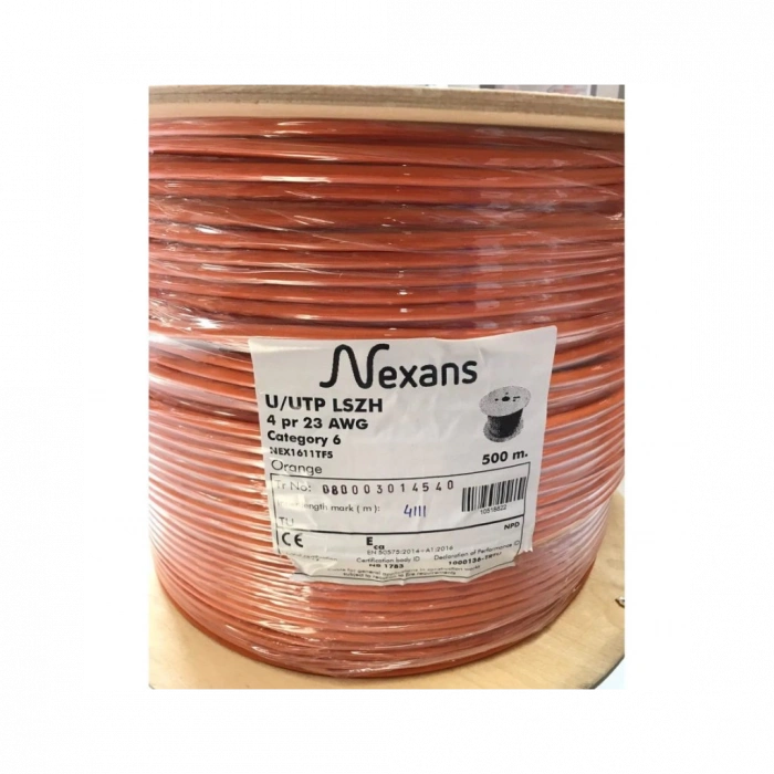 NEXANS NEX1611TF5, TURUNCU, CAT6, 500M, 23AWG (0,58mm), UTP, %100 Bakır, LSZH Halogen Free, Makara, Kablo