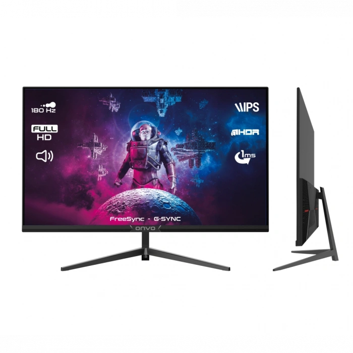 ONVO OV27MNT202G, 27" 1ms, 180Hz, Full HD, 2xHDMI, DP, 2x2W Hoparlör, Metal Ayak, IPS Panel, NVDI G-Sync ve AMD FreeSync, GAMING Monitör