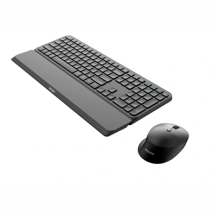 PHILIPS SPT6607B, Siyah, Türkçe Q, 2.4Ghz ve Bluetooth Kablosuz, Bilek Destekli, Multimedya Klavye Mouse Set