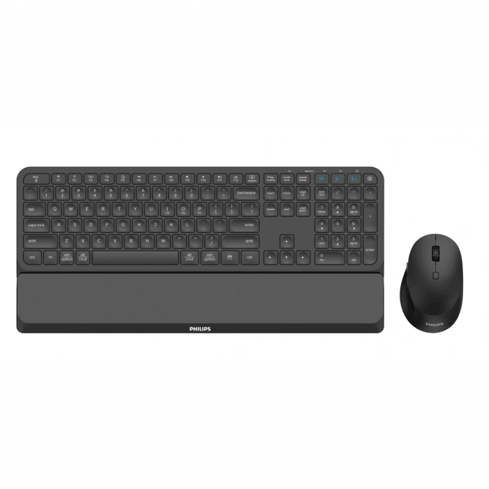 PHILIPS SPT6607B, Siyah, Türkçe Q, 2.4Ghz ve Bluetooth Kablosuz, Bilek Destekli, Multimedya Klavye Mouse Set
