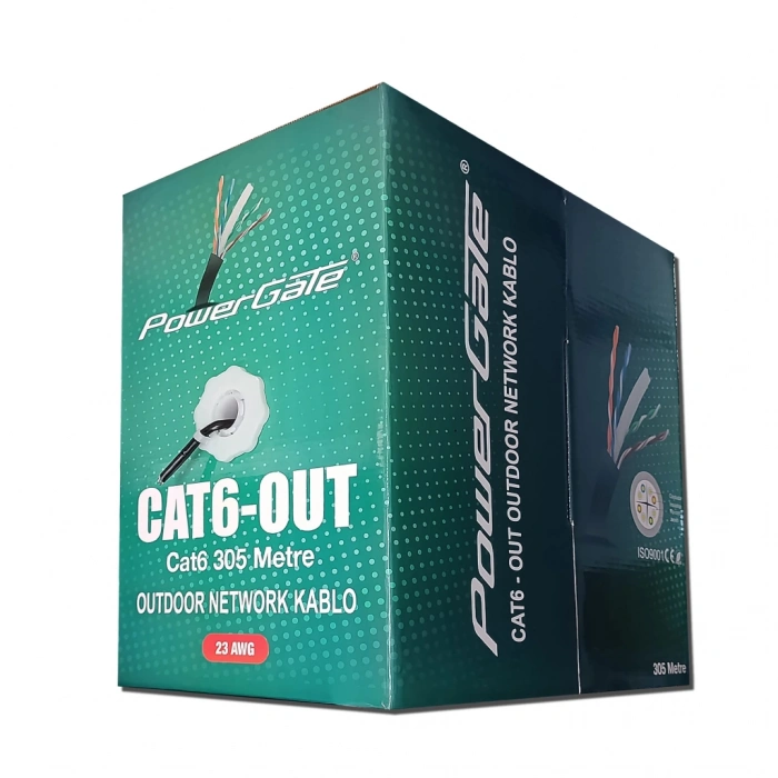 POWERGATE CAT6-OUT-CCA, Outdoor (Dış Mekan), Polietilen, 23AWG 0.57mm, UTP, CAT6, CCA Kablo, 305m, Siyah