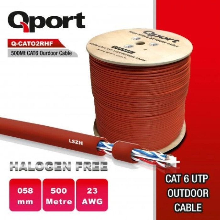 QPORT 500metre  Q-CATO2RHF LSZH 23AWG MAKARALI HALOGEN FREE KABLO