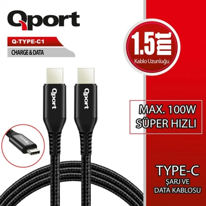 QPORT Q-TYPE-C1 1.5metre TYPE-C Görüntü Kablosu