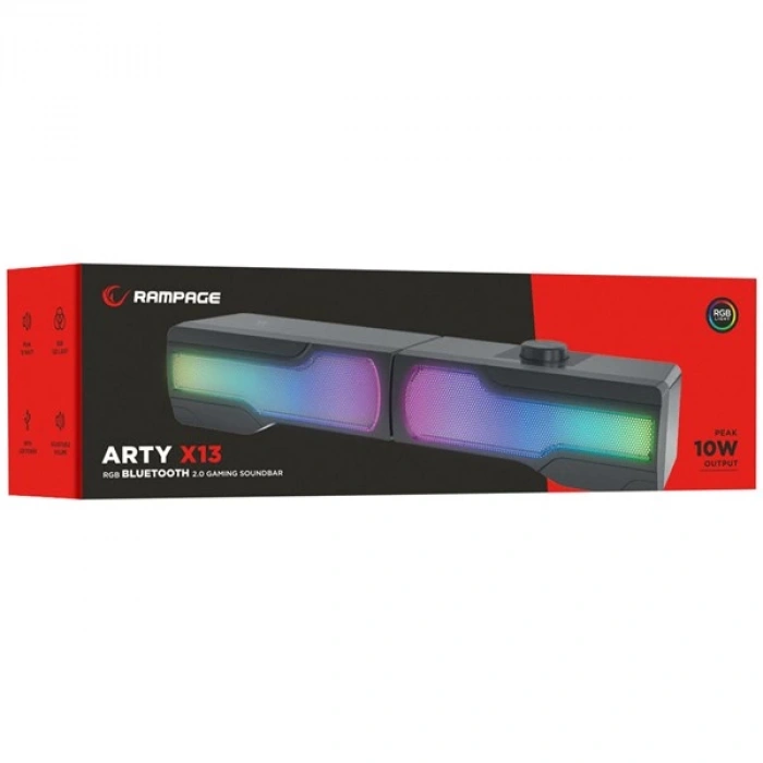 Rampage Arty X13 2.0 Bluetoothlu Rms 3W*2 RGB Işıklı Multimedia Usb 5V 45dB Gaming Oyuncu Speaker