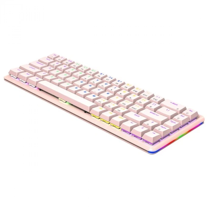 Rampage REBEL Pembe Low Profile RED SWITCH Mekanik Gaming Oyuncu Klavye US Layout Rainbow
