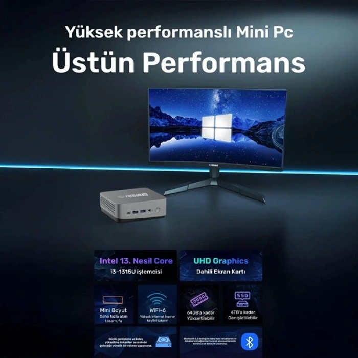 RAXIUS MP AD16 İ3 UHD13-315U001 CORE i3 1315U 32GB RAM 1TB NVME O/B UHD FDOS MINI PC