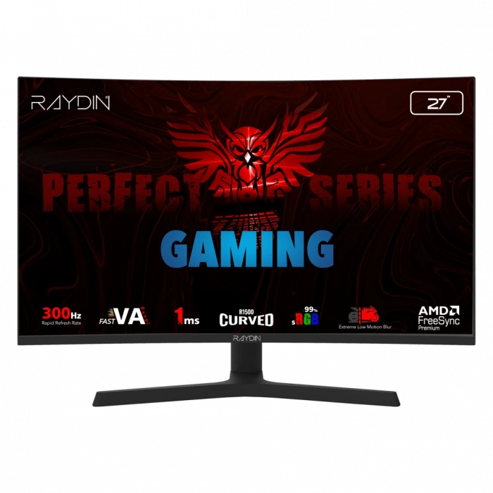 RAYDIN EG27RFA-300HZ, 27", 1ms, 300Hz, Full HD, 2xHDMI, DP, Hoparlör, VA LED, R1500 Curved, Yükseklik Ayarlı Ayak, Frameless, FreeSync Gaming Monitör
