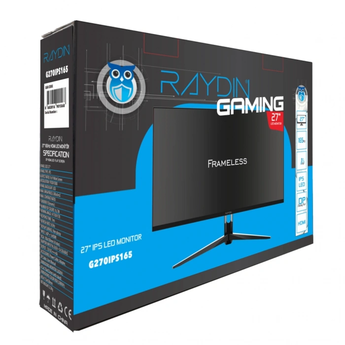 RAYDIN G270IPS165, 27", 1ms, 165Hz, Full HD, HDMI, DP, USB, Hoparlör, IPS LED, Frameless, FreeSync Gaming Monitör