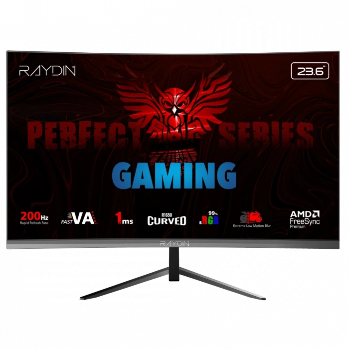 RAYDIN MM24RFA-200HZ, 23.6", 1ms, 200Hz, Full HD, HDMI, DP, Hoparlör, VA LED, R1650 Curved, Frameless, FreeSync Gaming Monitör