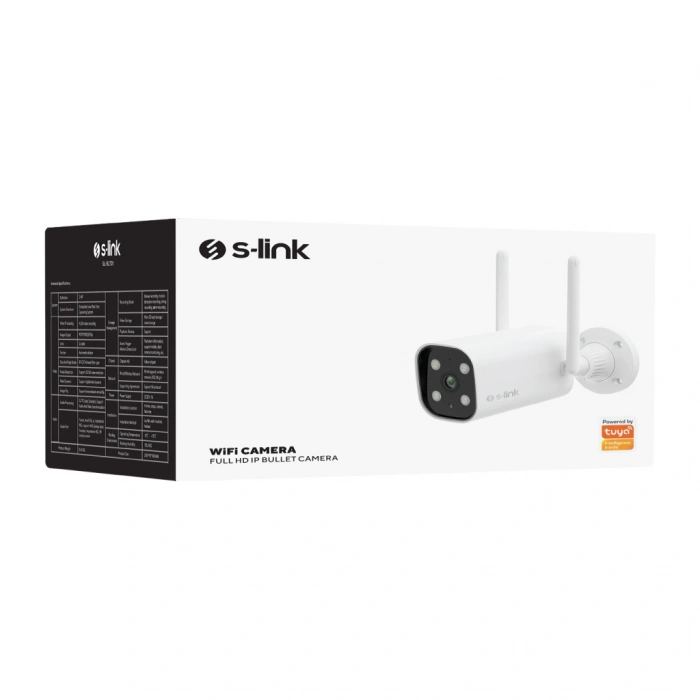 S-LINK SL-BLT01, Akıllı Güvenlik Kamerası, WiFi, 2Mpix, 3.6mm Lens, 10m. Gece Görüşü, Micro SD Kartlı, TUYA Yazılım, Büyük Kasa