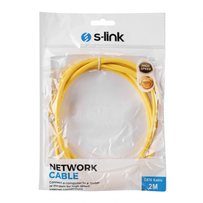 S-LINK SL-CAT602YE, CAT6, Patch, 2Mt, Kablo (Sarı)