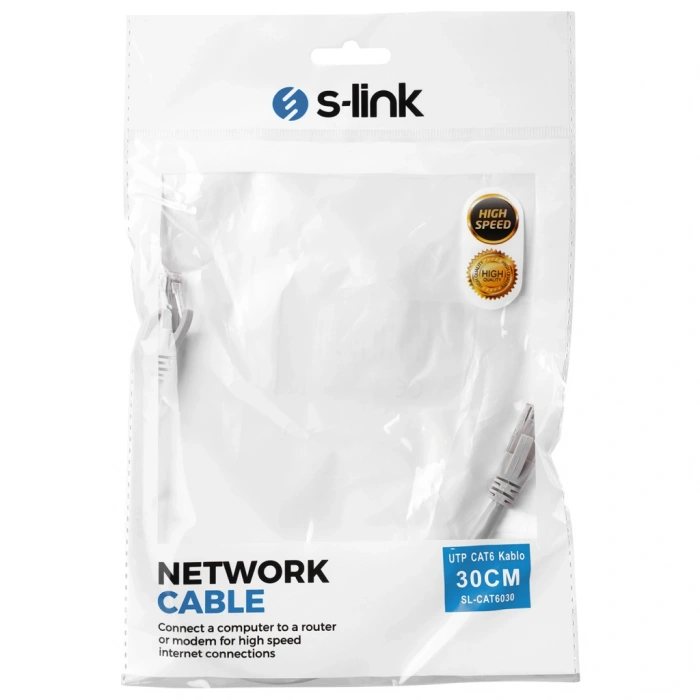 S-LINK SL-CAT6030 CAT6 Patch 30CM Kablo (Gri)