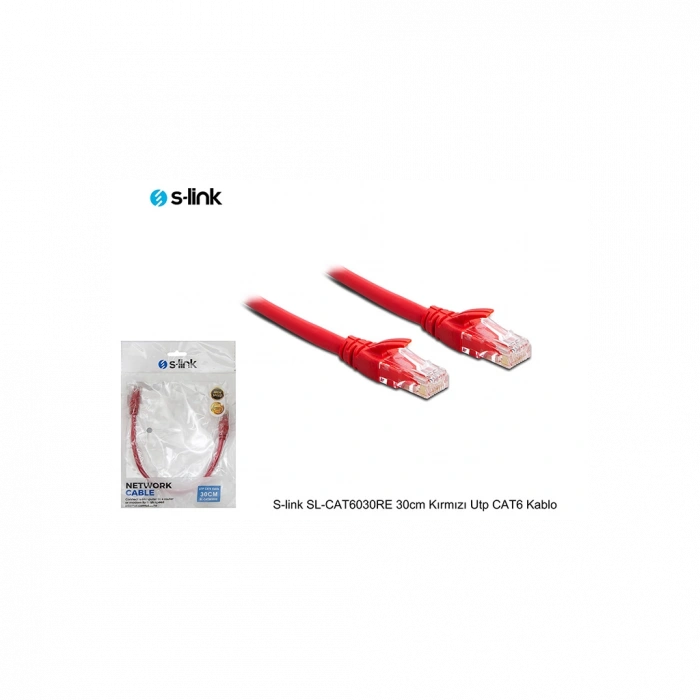 S-LINK SL-CAT6030RE CAT6 Patch 30CM Kablo(Kırmızı)